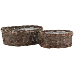 Corbeilles ovales en osier brut marron (lot de 2)