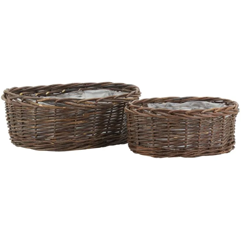 Corbeilles ovales en osier brut marron (lot de 2)