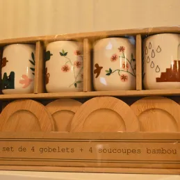 Coffret 4 gobelets et sous tasses Nature