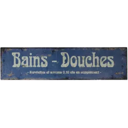 Plaque publicitaire Bains-douches bleue antique
