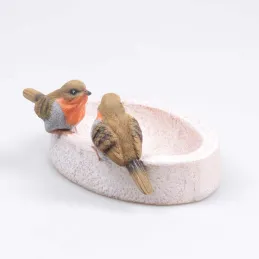 Bain oiseau en résine avec oiseaux 20 x 15 x 10.5 cm