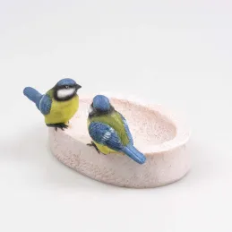 Bain oiseau en résine avec oiseaux 20 x 15 x 10.5 cm