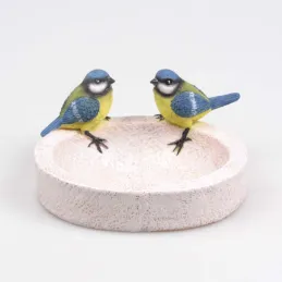 Bain oiseau en résine avec oiseaux 20 x 15 x 10.5 cm