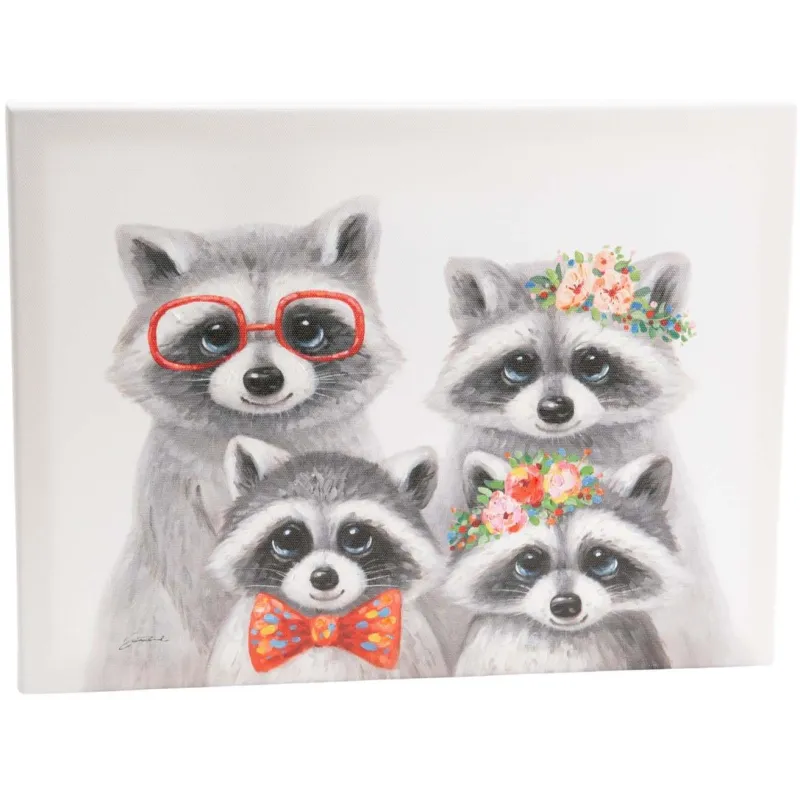 Toile famille raton laveur 40 x 30 cm