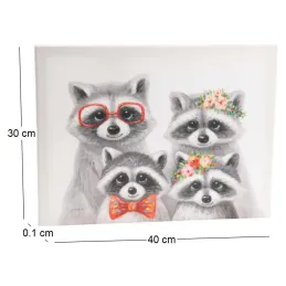 Toile famille raton laveur 40 x 30 cm