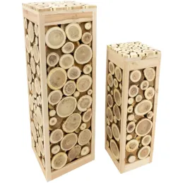Sellettes carrées rondins de bois (lot de 2)
