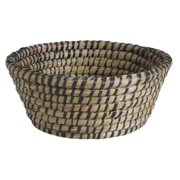 Corbeilles rondes en jonc naturelles et noires (lot de 3)