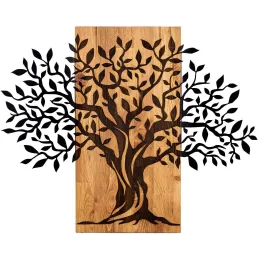 Décoration murale en métal et bois Arbre 72 x 58 cm