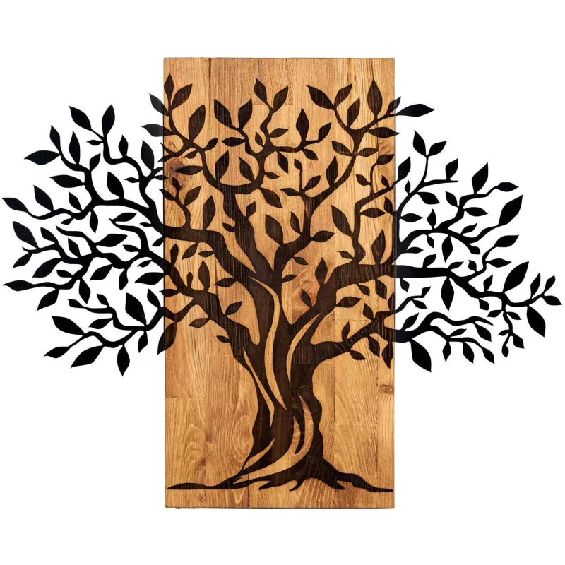 Décoration murale en métal et bois Arbre 72 x 58 cm