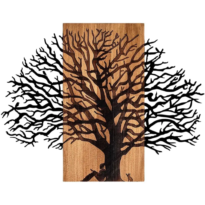 Décoration murale en métal et bois Arbre