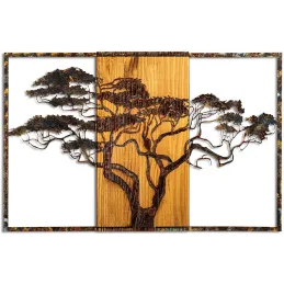 Décoration murale en métal et bois Arbre