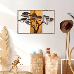 Décoration murale en métal et bois Arbre