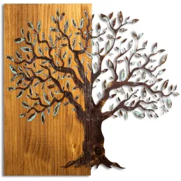 Décoration murale en métal et bois Arbre