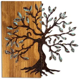 Décoration murale en métal et bois Arbre