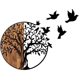 Décoration murale en bois et métal Arbre et oiseaux en vol