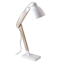 Lampe de bureau en métal blanc et bois