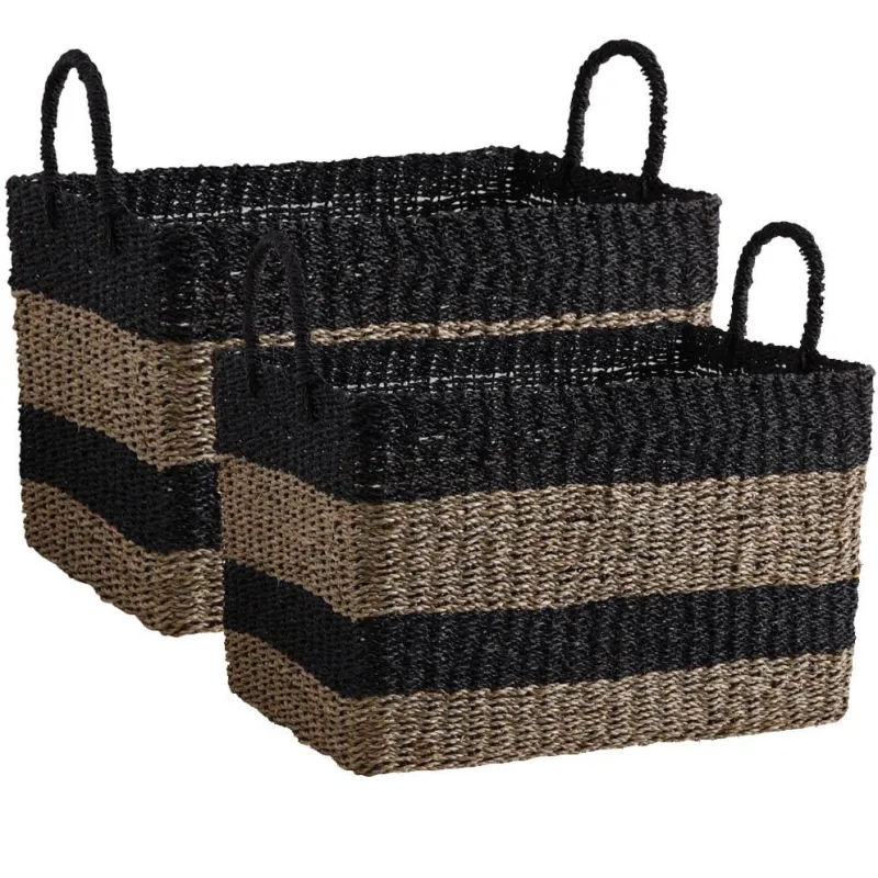 Corbeille de rangement en jonc et corde (Lot de 2)