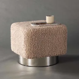 Pouf carré en polyester et acier Newton