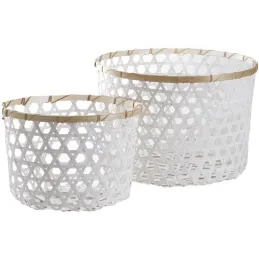 Corbeille de rangement en bambou ajourée (Lot de 2)