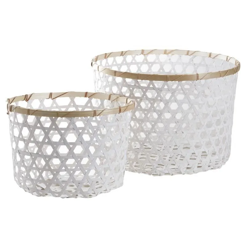 Corbeille de rangement en bambou ajourée (Lot de 2)