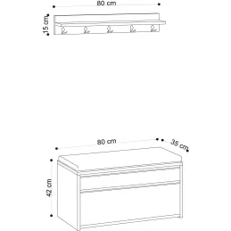 Ensemble banc meuble à chaussures avec étagère Boby