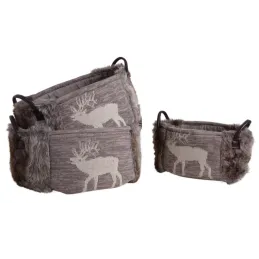 Corbeille de rangement ovale motif cerf (Lot de 3)