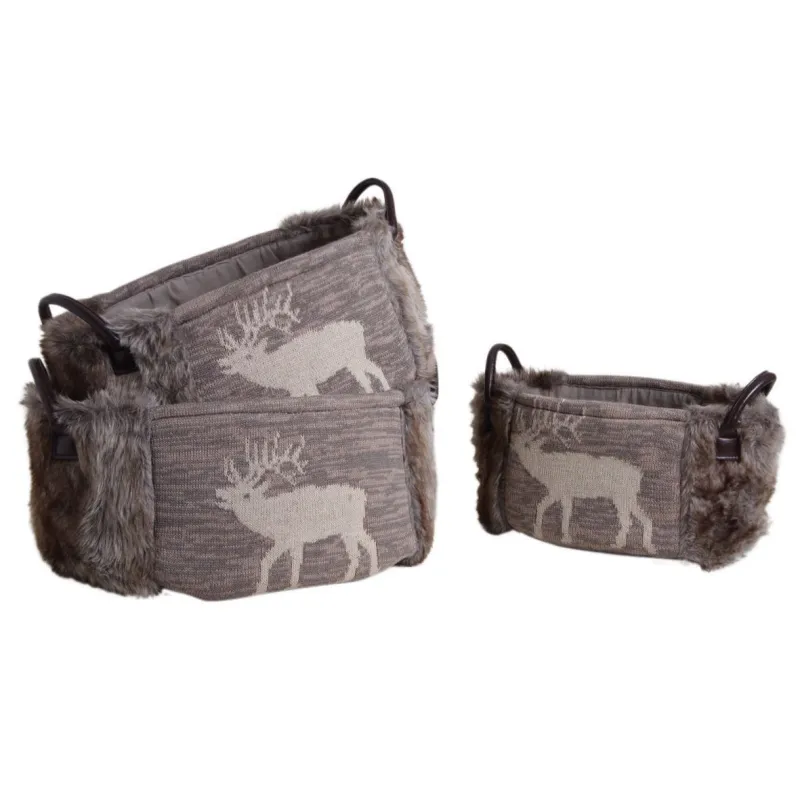 Corbeille de rangement ovale motif cerf (Lot de 3)