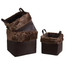Corbeilles de rangement carrées avec fourrure synthétique (Lot de 3)