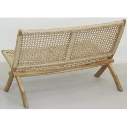 Banc pliant en teck et rotin synthétique beige BAIA
