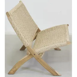 Banc pliant en teck et rotin synthétique beige BAIA