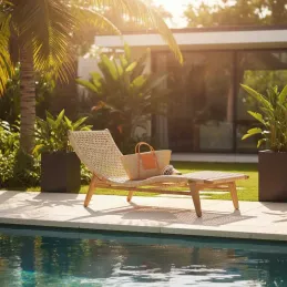 Chaise bain de soleil en teck et cannage synthétique BAIA
