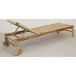 Chaise bain de soleil en teck et cannage synthétique BAIA