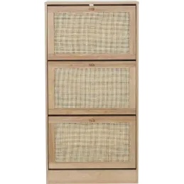 Meuble à chaussures cannage et bois 3 portes Bali