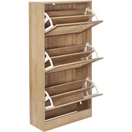 Meuble à chaussures cannage et bois 3 portes Bali