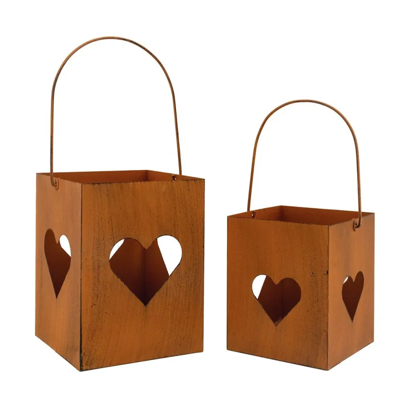 Photophore de jardin en métal rouillé (Lot de 2)