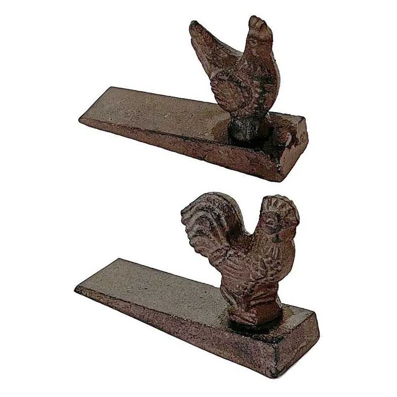 Bloque porte en fonte Coq et poule 11 x 3 x 8 cm (Lot de 2)