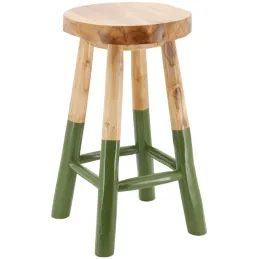 Tabouret haut rond en teck massif naturel et noir Arden