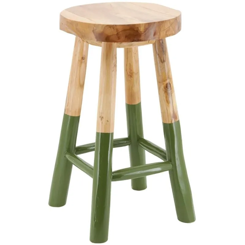Tabouret haut rond en teck massif naturel et noir Arden
