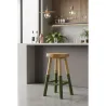 Tabouret haut rond en teck massif naturel et noir Arden