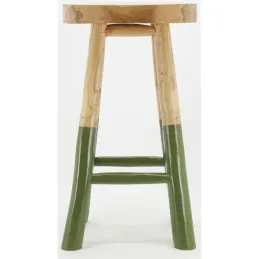 Tabouret haut rond en teck massif naturel et noir Arden