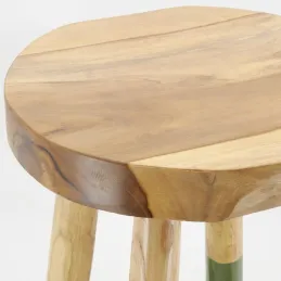 Tabouret haut rond en teck massif naturel et noir Arden