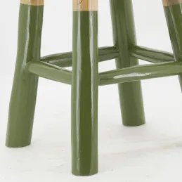 Tabouret haut rond en teck massif naturel et noir Arden