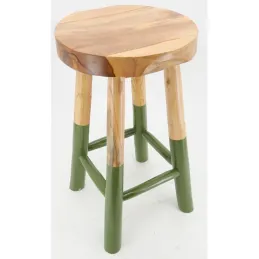 Tabouret haut rond en teck massif naturel et noir Arden