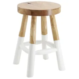 Tabouret bas rond en teck massif naturel et blanc Arden
