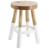 Tabouret bas rond en teck massif naturel et blanc Arden