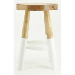 Tabouret bas rond en teck massif naturel et blanc Arden