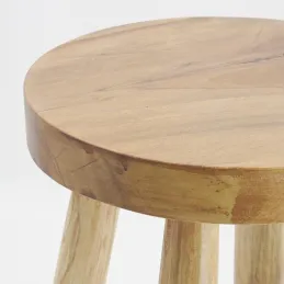 Tabouret bas rond en teck massif naturel et blanc Arden