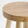 Tabouret bas rond en teck massif naturel et blanc Arden