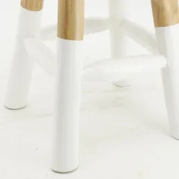 Tabouret bas rond en teck massif naturel et blanc Arden