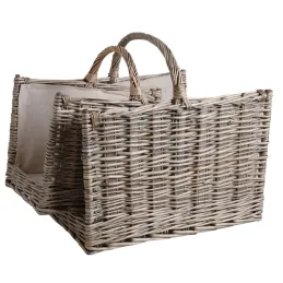 Paniers à bûches en osier gris et jute (lot de 2)